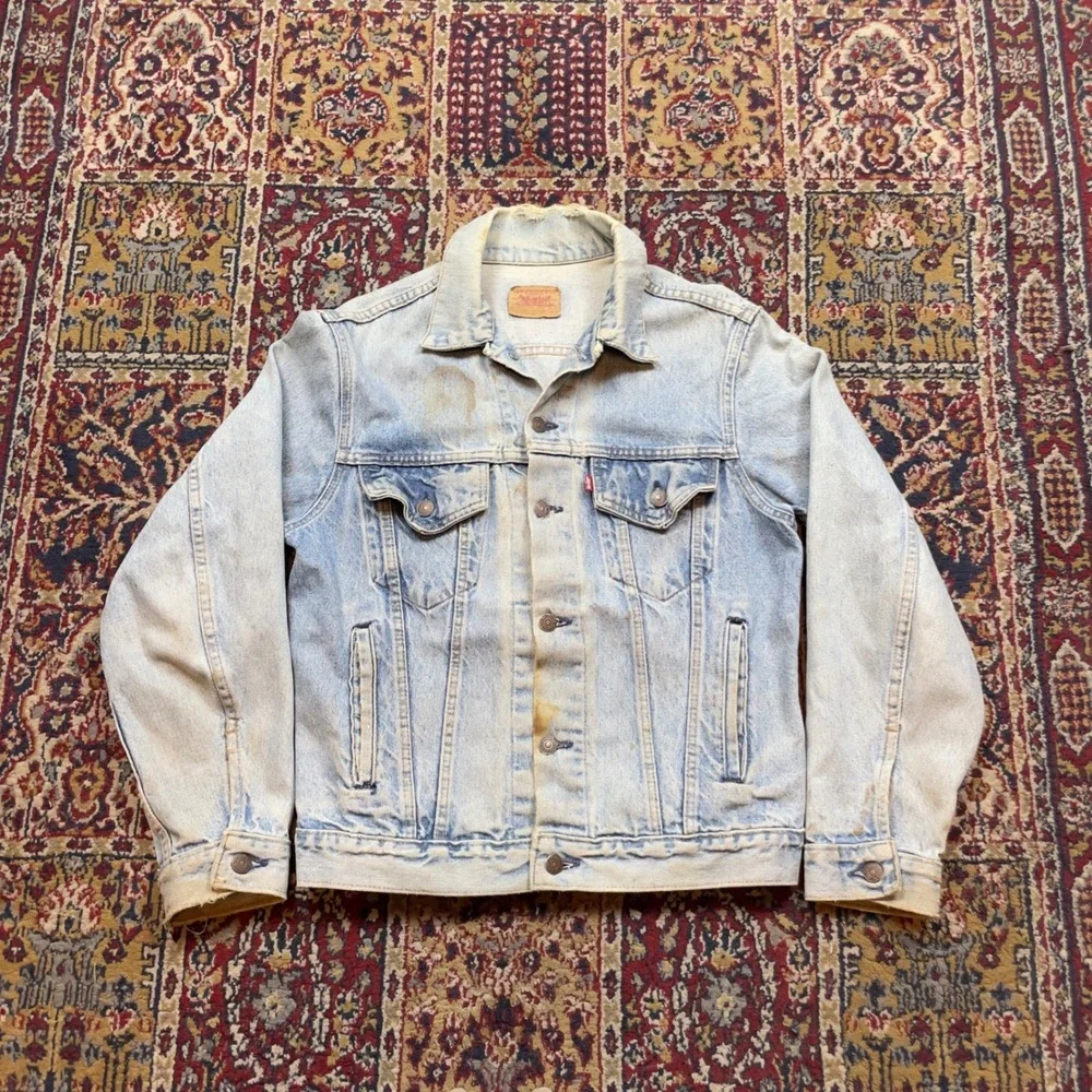 VTG 80s 90s Levis 70506 Denim Type 3 Trucker Jacket Distressed Faded Light USA - Picture 1 of 9